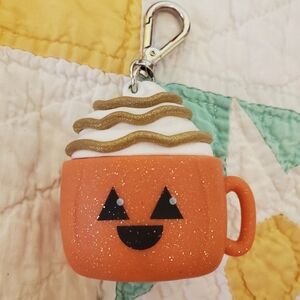 Pumpkin Mug Keychain with Whipped Cream Top Sanitizer Holder